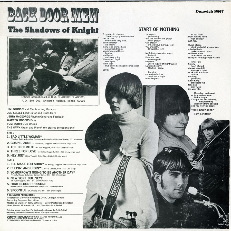 Shadows Of Knight LP Back Door Men stereo back cover